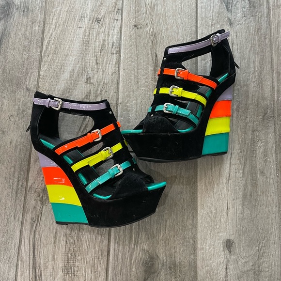 Shoes | Neon Striped Wedges | Poshmark
